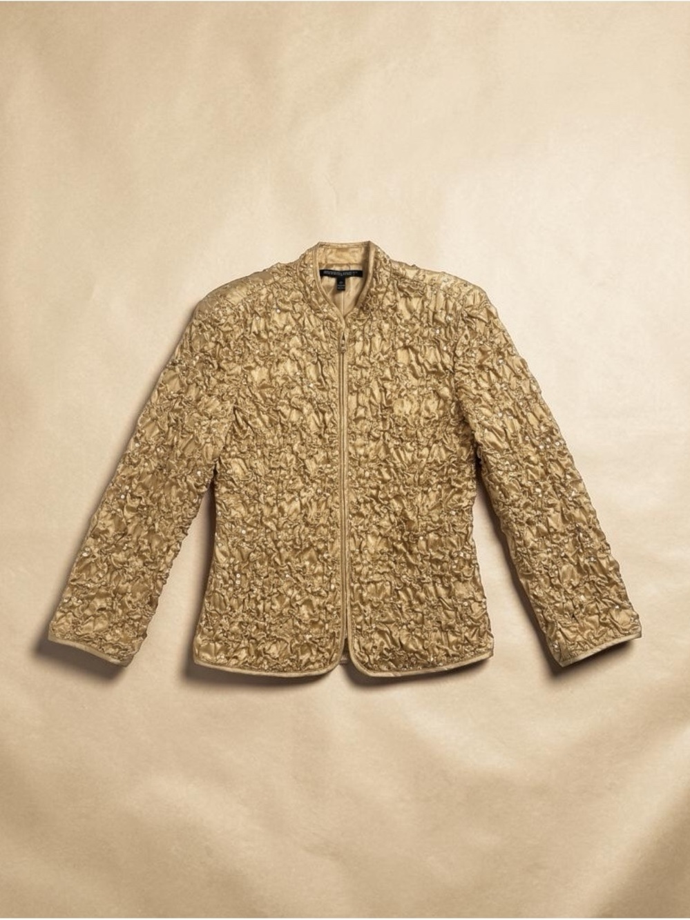 Addressing Woman Gold Crinkle Jacket Metallic Sequin Zip Holiday Evening XL